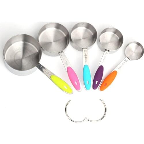 Silicone Insulated Stainless Steel Five-piece Set Cake Baking Measuring Cup Colorful Measuring Cup Kitchen Tool Set Accessories