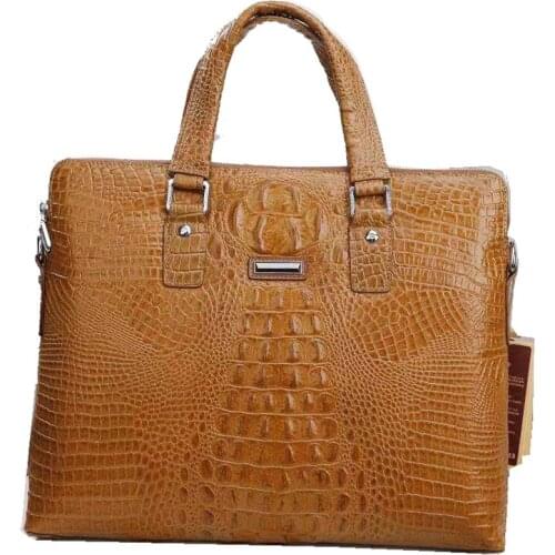 Crocodile pattern Cowhide leather Briefcase Genuine leather mens shoulder bag retro horizontal Laptop computer bag Tote handbag