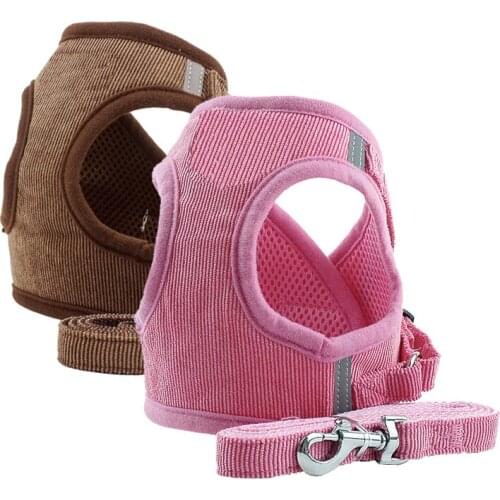 Reflective Pet Dog Vest Harness And Leash Set Windproof Corduroy Adjustable Chest Strap Breathable Mesh Harnesses For Dogs