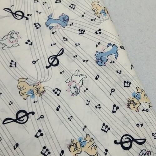100% Plain Cotton 50x70cm Cartoon Cat with Music Note Printed Cotton Fabric Musical Note Fabric Patchwork Cloth Dress Home Decor