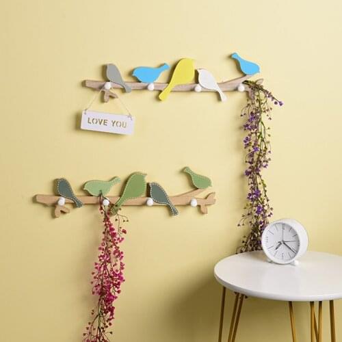 Home Decoration Bird Hook Wooden Porch Key Holder Cute Room Decor Storage Organizer Animal Wall Hook Hanging Rack Shelves