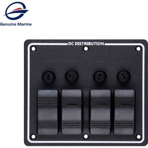 High quality 4 Gang Red LED Waterproof Rocker Switch Panel Circuit Breakers With Fuse for Marine yacht RV Truck boat