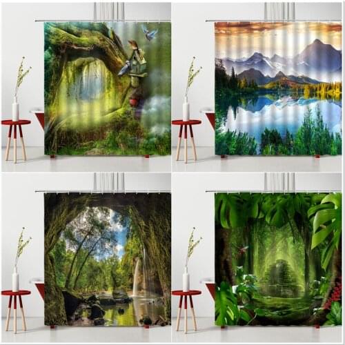 3D Forest Landscape Shower Curtain Tropical Rainforest Nature Mountain Water Home Decor Polyester Bathroom Partition Curtains