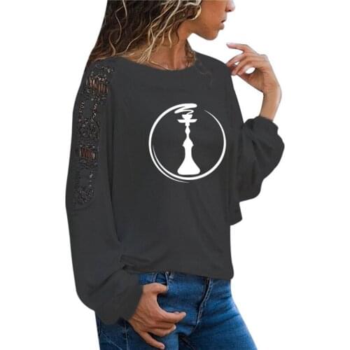 Zen Hookah Bar Lounge Shisha Smoking Women T-shirts Long Sleeve tee shirt femme Female T shirt women Loose Lace Tee