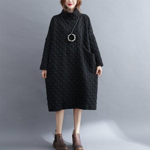 Plus Size One-Piece Womens Dress 2021 Autumn And Winter New Loose High Neck Pullover Long Sleeve Polka Dot Cotton Fashion Shirt