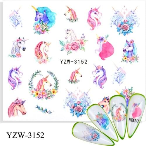 1 PC Flower Nail Stickers Unicorn Rainbow Water Transfer Tips Nail Art Sticker Decals