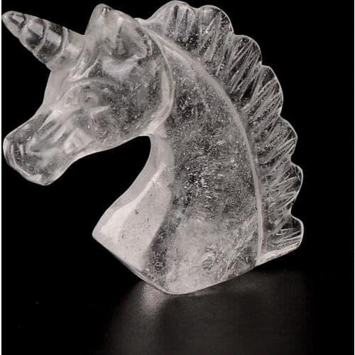 1PCS Natural Clear Quartz Crystal Unicorn Specimen Hand Carved Horse Head Figurine