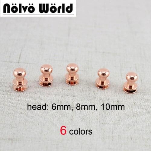 100pcs 6mm 8mm 10mm 6 Colors Monk Head Screws Leather Craft Belt Wallet Solid Brass Nail Rivets Screws Bags accessories