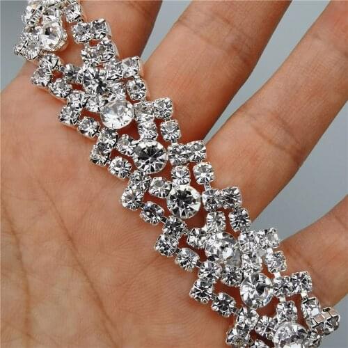 12 inch Silver Rhinestone Crystal Chain Gemstone Bling Diamante Collar Trim Crystal Wedding Dress Necklace Decoration 2cm Width