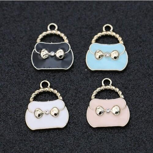 16pcs Enamel Gold Color Women Bags Charms Pendant for Jewelry Making Earrings Bracelet Necklace Accessories DIY Craft 20x16mm