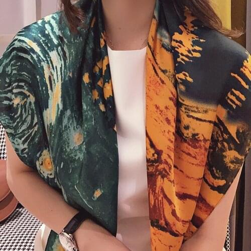 2021 luxury brand ladies spring and summer square scarf 90*90 shawl digital painted shawl van Gogh oil painting pashmina ladies