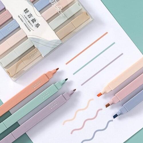 6pcs/set Light Color Soft Tip Highlighter-double-headed Marker Pen Photo Album Journal Fluorescent Pen Student Stationery