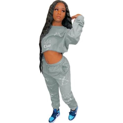 8007# autumn and winter letter cartoon graffiti printed sweater sports fashion womens two piece set