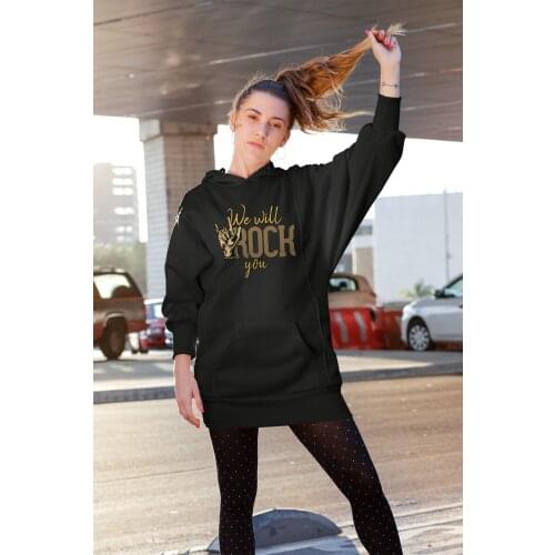 Angemiel Wear We Will Rock You Black Dress Sweatshirt Tunik