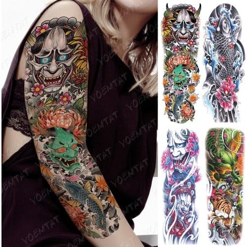 Large Arm Sleeve Tattoo Japanese Prajna Carp Dragon Waterproof Temporary Tatto Sticker God Body Art Full Fake Tatoo Women Men