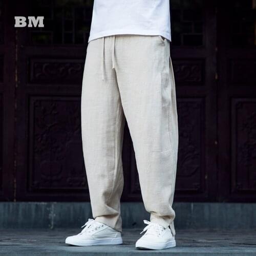 Chinese Style Linens Breathable Harem Pants Summer Loose Tai Chi Casual Plus Size Wu Tang Trousers Men Clothing Harajuku Male