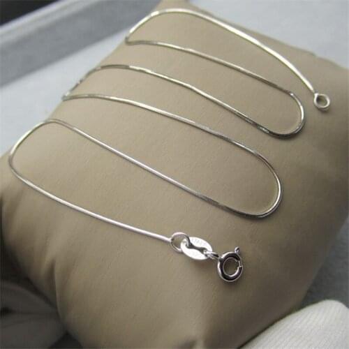 Solid Silver Chain Necklaces For Women 0.6mm Snake Chain Necklace 16/18inch Choker Collier Femme Fine Jewelry Accesories Gifts