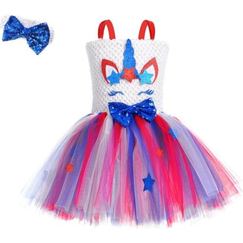 Red Blue Unicorn Baby Girls Sequin Tutu Dress Children Unicorn Dress Party Little Girl Clothes Princess Rainbow Outfits Dress XL