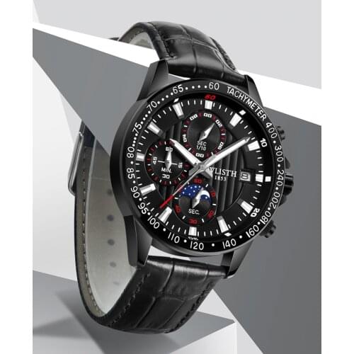 Men Watches WLISTH Top Brand 2020 New Leather Chronograph Waterproof Sport Automatic Date Quartz Watch For Men Relogio Masculino