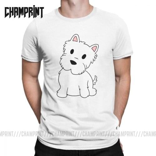 West Highland White Terrier Cartoon Westie T Shirt for Men 100% Cotton Novelty T-Shirt Dog Pet Poltalloch Terrier Tees Clothes