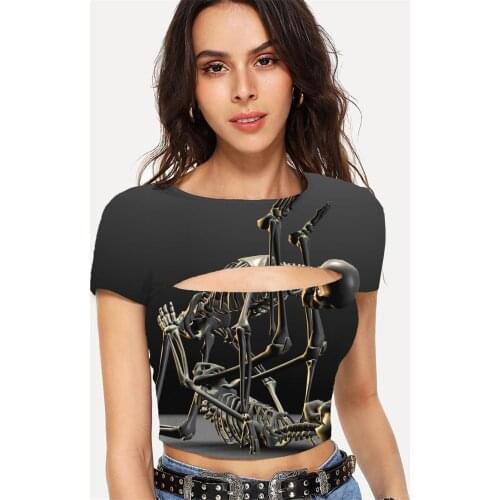 Somepet Skull T shirt Women Skeleton Shirt Print Rock Hollow Out T shirts Hip Hop Tshirts Casual Womens Clothing Summer New