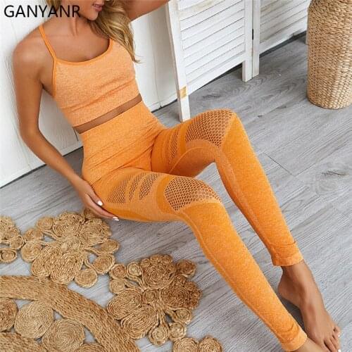 GANYANR Yoga Set Sportswear Gym Clothing Workout Jogging Sport Suit Women Tracksuit Yoga Leggings Activewear Bodysuit Fitness