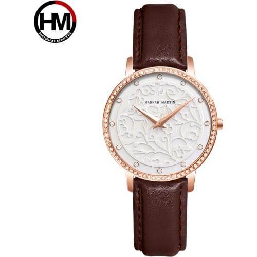 Hannah Martin HM-1073 Latest Beautiful Quartz Ladies Watch Fashion Girls Leather Strap Flower Pattern Wristwatches