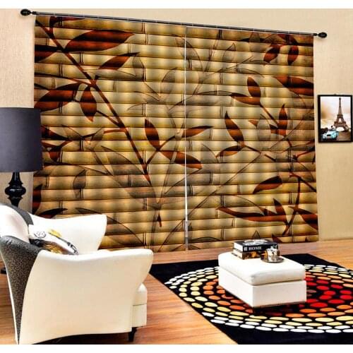 Custom brown curtain fresh bamboo Print Luxury Blackout Living Room Bedroom Drapes Customized Size