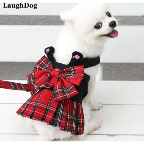 Dog Dress Pet Lead Leash Harness Outfit For Small Medium Dogs Cats Cute Bow-Knot Puppy Dress Breathable Comfort Pet Clothes