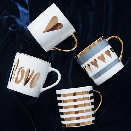 Creative ceramic mugs Gold Painting Porcelain home office cup water glass coffee cup Fine Love Gift