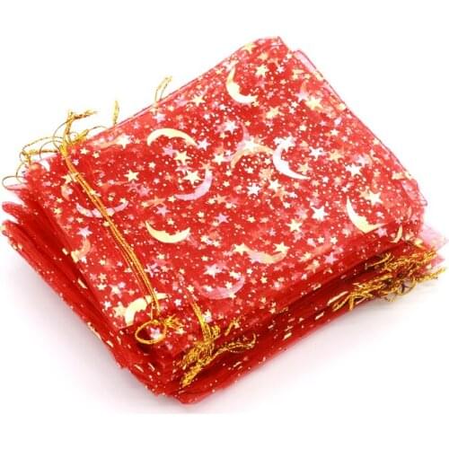 1000pcs 7x9 9x12CM Moon Star Organza Bags Jewelry Packaging Bags Wedding Party Decoration Drawstring Gift Bag Pouches 10 colors