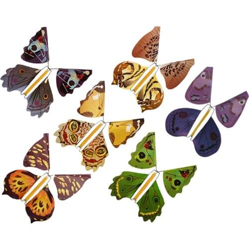 Metal Bracket Butterfly Rubber Band Power Wind Up Butterfly Toy (6Pcs)