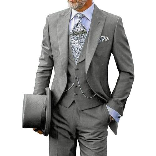Mens Slim Fit 3 Pieces Suits Business Groom Grey purple Jacket Tuxedos White Blazer for Wedding Prom Evening(Blazer+Vest+Pants)