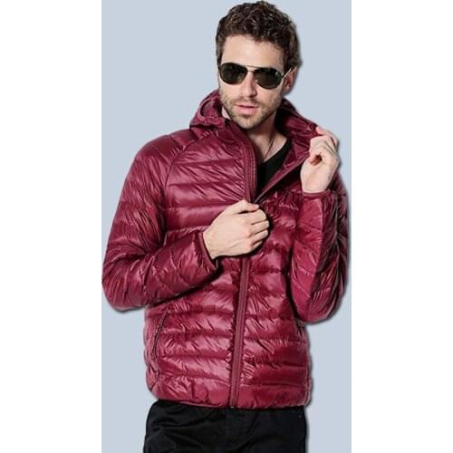 Mens Slim Coat Jacket Spring/Autumn Duck Down Filler Fashion Light Thin Male Basic Hooded Coats Size:S-5XL Chamarras Para Hombre