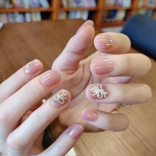 24pcs pre decorated nails Jelly Short Nail Adhesive Flat Tip Manicure Patch with Decor Nude fake nail tips full cover acrylic