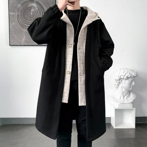 New autumn and winter windbreaker mens long fake two-piece coat mens woolen men