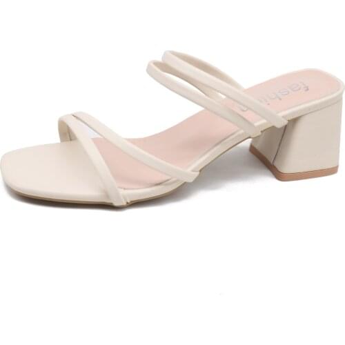 New 2021 Female Sandals Sexy Summer Slippers Ladies High Heels Square Open Toe Slides Party Shoes Women Sandalias Mujer