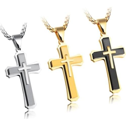 Stainless Steel Hip Hop Men Punk Rock Cross Christ Religious Pendant Necklace Jewelry Gift For Him with Chain