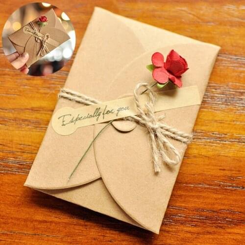 New Dry Flower Invitation Greeting Card with Envelope DIY Kraft Paper Valentines Day Wedding Party Invitation Envelopes