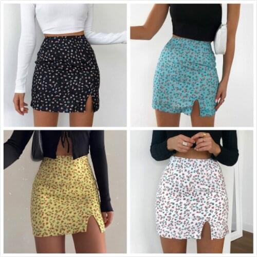 Sexy Womens Floral Split Skirt Hip Skirt Slim-fit Foreign Trade Fashion Half-length Skirt Women Extreme Sexy Mini Micro Skirt