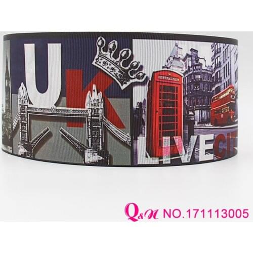 Q&N ribbon 16mm 22mm 25mm 38mm 50mm 75mm city print grosgrain ribbon webbing 50yards/roll for hair tie