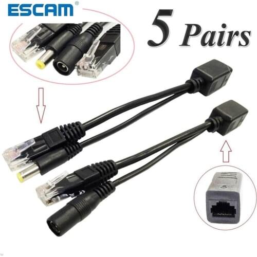 10pcs(5pair) POE Splitter POE Switch POE Cable adapter Tape Screened 5V 12V 24V 48V Power Supply Cable 5.5*2.1mm