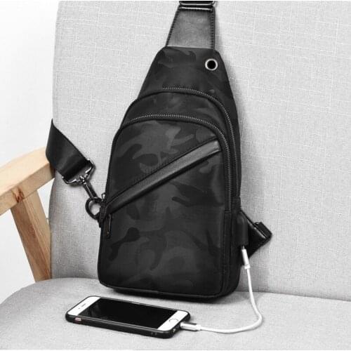 New Multifunction Man Chest Bag External-USB Charging Mens Satchel Camouflage Waterproof Short Trip Sling Fanny Pack Male