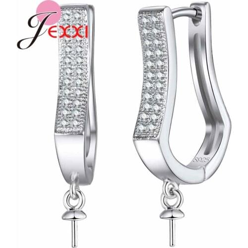 New Fashion Letter U Shape Hoop Earrings Findings DIY Design Solid 925 Sterling Silver Crystal Jewelry Accessories