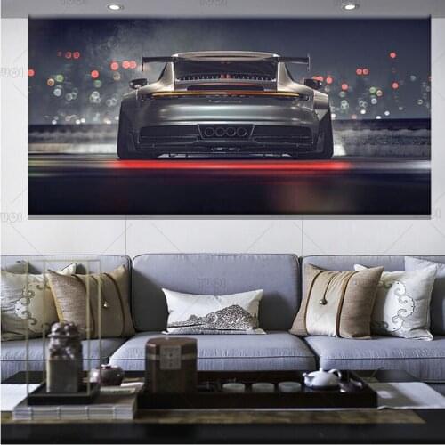 Modern Wall Art Canvas Painting Supercars 911 GT Bcak View Wall Pictures Silk Posters and Prints Living Room Home Decor