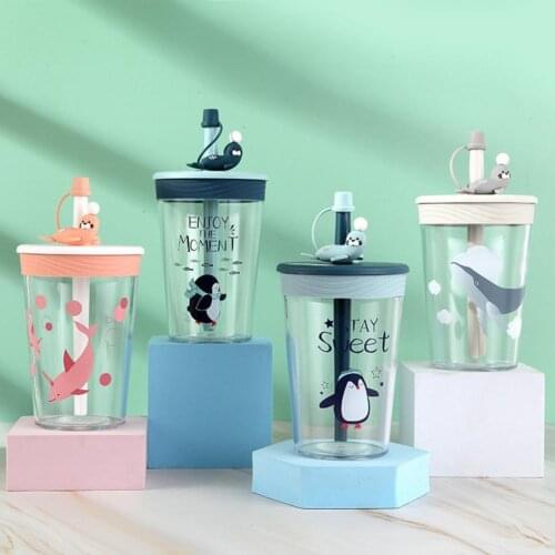 450ML Straw Tumbler Portable BPA Free Easy to Clean Plastic Cute Spill Proof Water Drinking Cup for Home