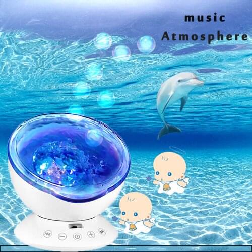 LED Ocean Projector Night Light Aid Sleeping Romantic Soothing Water Wave Lamp Starry Sky Projection Lamp Music Player Kid Gift