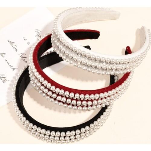 Retro 5 Row Rhinestone Headband Turban Ladies Pearl Crystal Hairband for Girls Barlot Style Headdress Wedding Hair Accessories