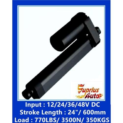 Waterproof 12 / 24V DC Electric Linear Actuator 600mm / 24in Travel 3500N / 770LBS Black Heavy Duty Linear Actuator