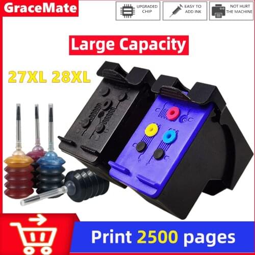 GraceMate 27XL 28XL Refilled Ink Cartridge Replacement for HP 27 28 XL for Deskjet 450 450ci 5550 3420 3520 3550 3650 Printer